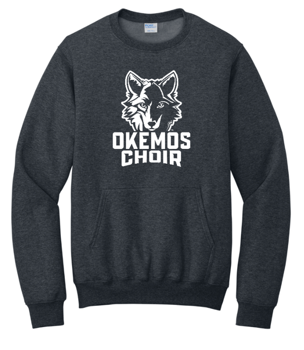 Custom Printed Apparel | Okemos Choir Fall 2025 - Dark Heather Grey Adult Crewneck Pocket Sweatshirt - Okemos Choir Fall 2025 - 18208
