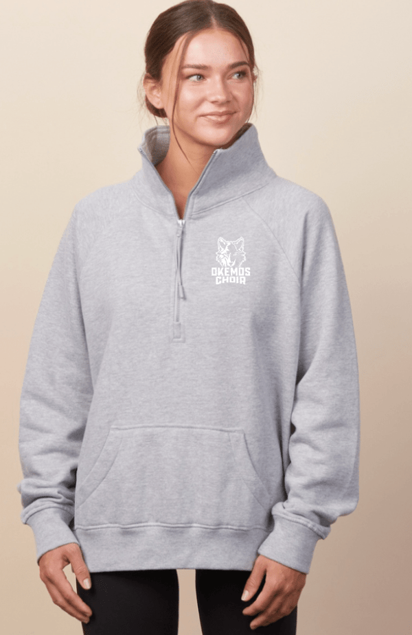 Custom Printed Apparel | Okemos Choir Fall 2025 - Ladies Boxy Half Zip Fleece (Black/Athletic Heather) - Okemos Choir Fall 2025 - 18208