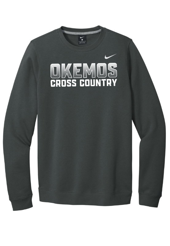 Custom Apparel - Screen Printing - Okemos CMS Cross Country - Adult Nike Fleece Crewneck Dk Grey - Okemos CMS Cross Country 2024 - 16303