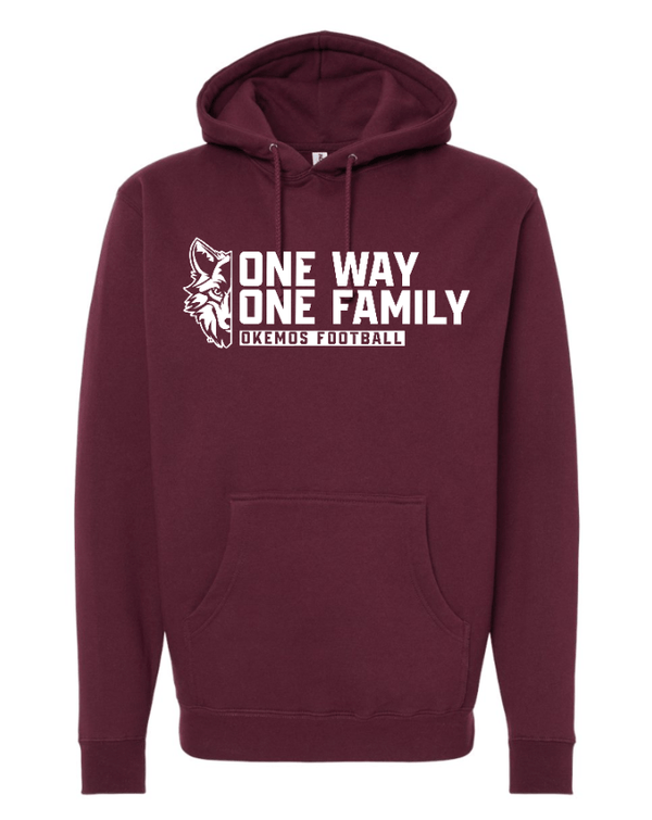 Custom Apparel - Screen Printing - Okemos Football - Spring 2025 - Adult Hoodie - One Way / One Family Design *Multiple Color Options* - Okemos Football - Spring 2025 - 17711