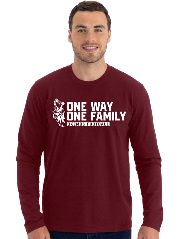 Custom Apparel - Screen Printing - Okemos Football - Spring 2025 - Unisex Long Sleeve Tee - One Way / One Family Design *Multiple Color Options* - Okemos Football - Spring 2025 - 17711