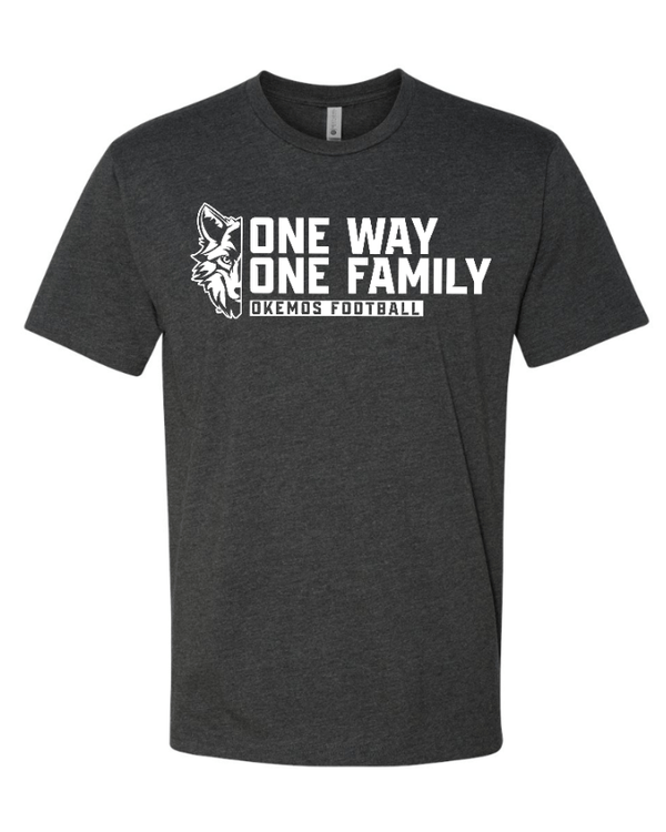 Custom Apparel - Screen Printing - Okemos Football - Spring 2025 - Unisex T-Shirt - One Way / One Family Design *Multiple Color Options* - Okemos Football - Spring 2025 - 17711