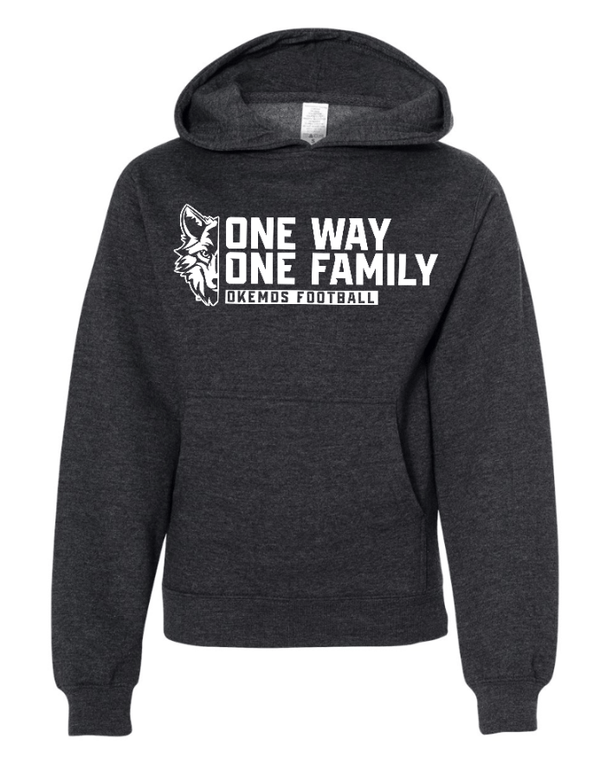 Custom Apparel - Screen Printing - Okemos Football - Spring 2025 - Youth Hoodie - One Way / One Family Design *Multiple Color Options* - Okemos Football - Spring 2025 - 17711