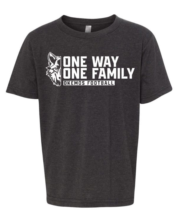 Custom Apparel - Screen Printing - Okemos Football - Spring 2025 - Youth T-Shirt - One Way / One Family Design *Multiple Color Options* - Okemos Football - Spring 2025 - 17711