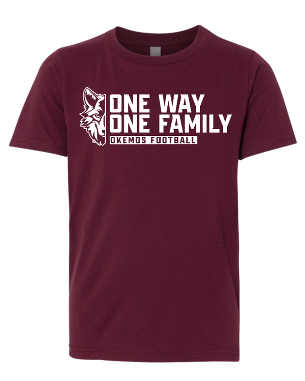 Custom Apparel - Screen Printing - Okemos Football - Spring 2025 - Youth T-Shirt - One Way / One Family Design *Multiple Color Options* - Okemos Football - Spring 2025 - 17711