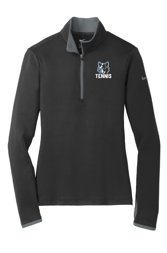Custom Apparel - Screen Printing - Okemos Tennis 2025 - Nike Women's DriFIT Stretch 1/2 Zip Cover - Up - Okemos Tennis 2025 - 17424