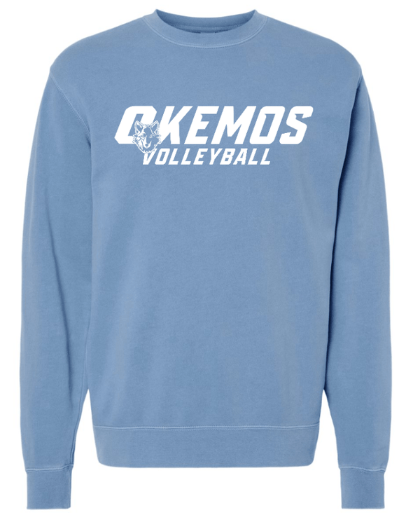 Custom Apparel - Screen Printing - Okemos Volleyball 2024 - Adult Pigment - Dyed Crewneck Sweatshirt Blue (Customizable) - Okemos Volleyball 2024 - 16403
