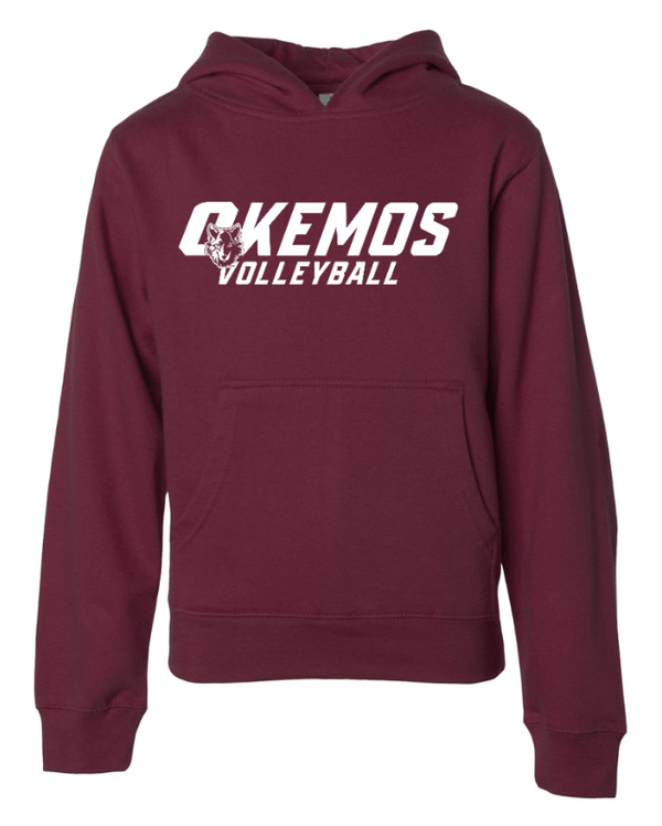 Custom Apparel - Screen Printing - Okemos Volleyball 2024 - Youth Fleece Hoodie Maroon - Okemos Volleyball 2024 - 16403