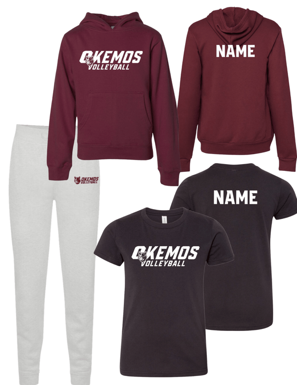 Custom Apparel - Screen Printing - Okemos Volleyball 2024 - Youth Player Pack (Fleece Hoodie, Jersey Tee, Fleece Joggers) - Okemos Volleyball 2024 - 16403