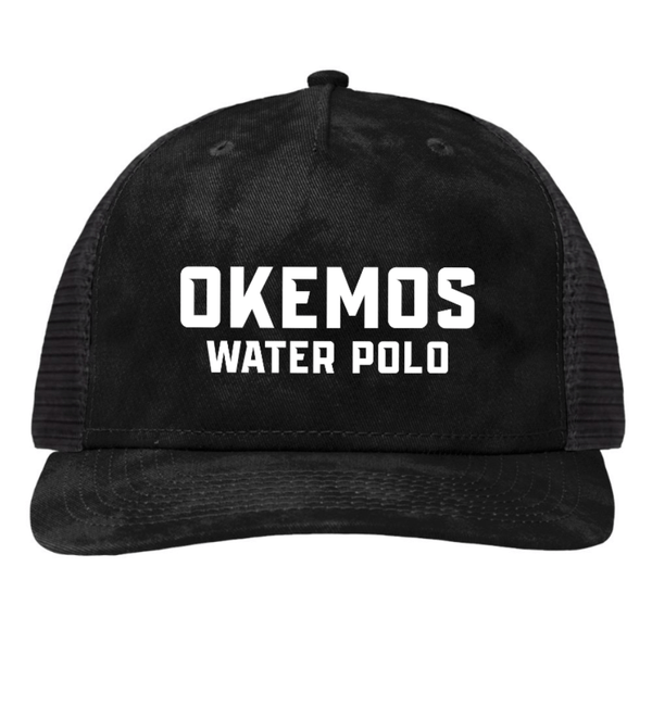 Custom Apparel - Screen Printing - Okemos Water Polo - 5 Panel Washed Black Trucker Hat - Okemos Water Polo - 16226