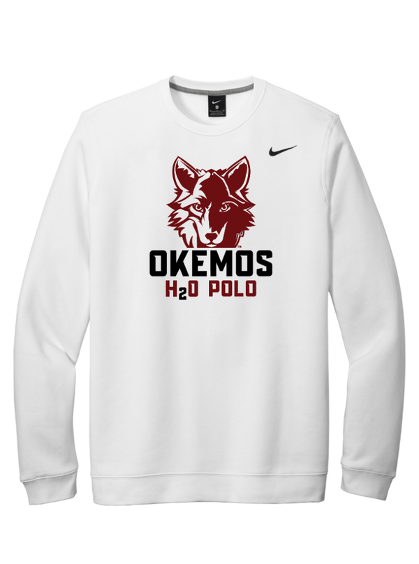 Custom Apparel - Screen Printing - Okemos Water Polo - Adult Unisex White Nike Crewneck Sweatshirt - Okemos Water Polo - 16226