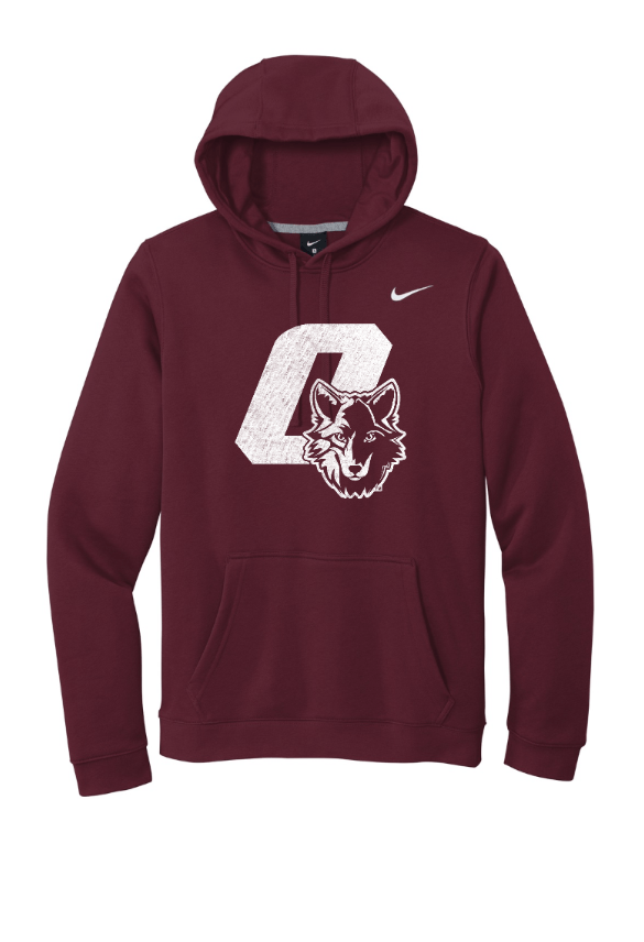 Custom Apparel - Screen Printing - Okemos Wolves - Adult Unisex Maroon Nike Hoodie - Okemos Public Schools