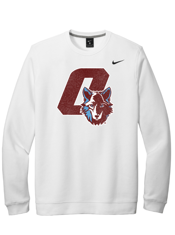 Custom Apparel - Screen Printing - Okemos Wolves - Adult Unisex White Nike Crewneck Sweatshirt - Okemos Public Schools