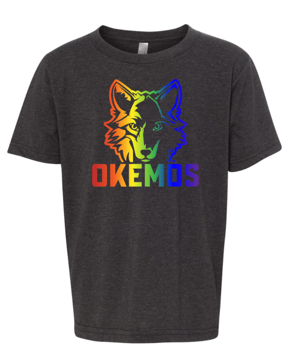 Custom Apparel - Screen Printing - Okemos Wolves - Adult & Youth Charcoal "Rainbow Wolf" T-Shirt - T-Shirt - Okemos Public Schools