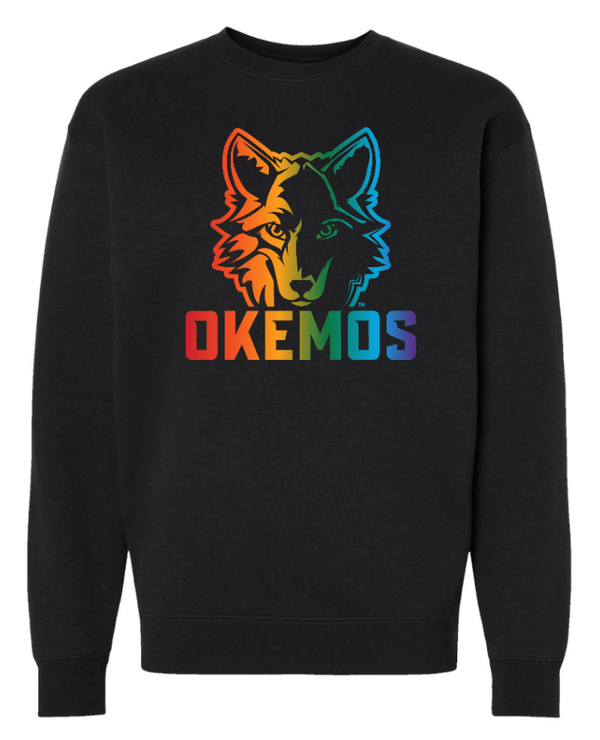 Custom Apparel - Screen Printing - Okemos Wolves Community - Adult Heavyweight Crewneck Sweatshirt (Rainbow Wolf Design) - Okemos Wolves Community - 16314