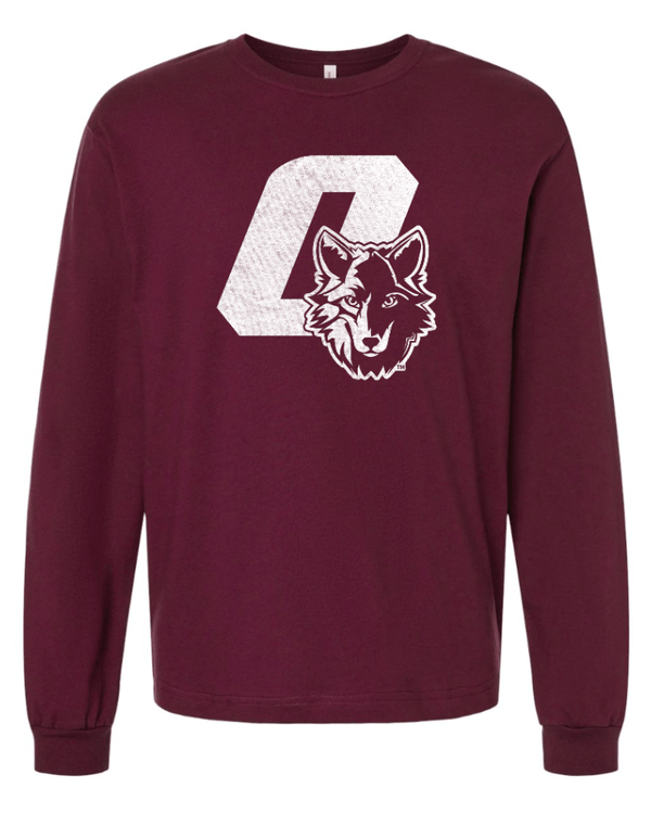 Custom Apparel - Screen Printing - Okemos Wolves Community - Adult Heavyweight Long Sleeve T-Shirt ("O" With Wolf Design) - Okemos Wolves Community - 16314