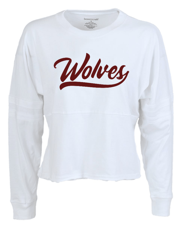 Custom Apparel - Screen Printing - Okemos Wolves Community - Women's Crop Retro Jersey Shirt (Wolves Script Design) - Okemos Wolves Community - 16314