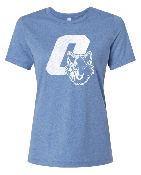 Custom Apparel - Screen Printing - Okemos Wolves Community - Women's Relaxed Fit Triblend T-Shirt ("O" With Wolf Design) - Okemos Wolves Community - 16314