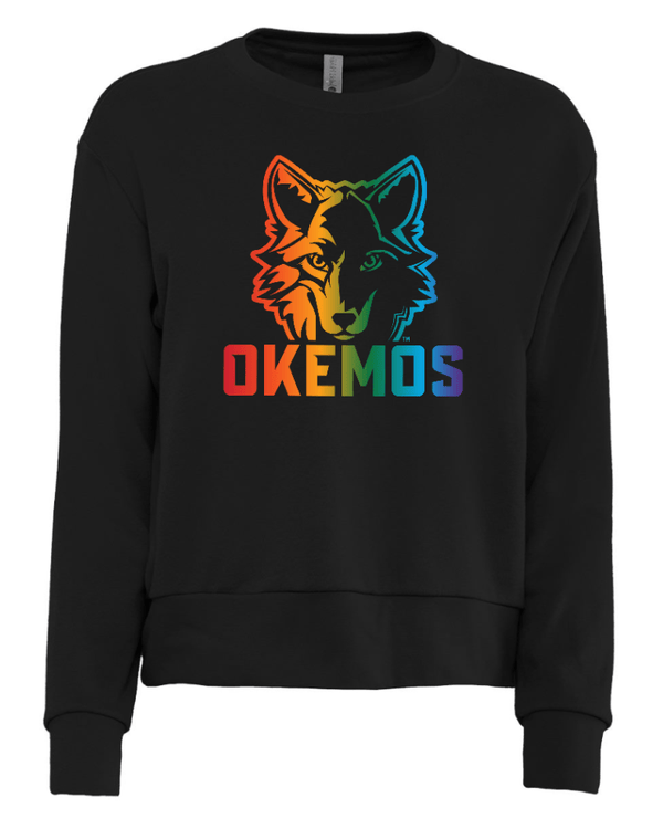 Custom Apparel - Screen Printing - Okemos Wolves Community - Women's Sueded Sweatshirt (Rainbow Wolf Design) - Okemos Wolves Community - 16314