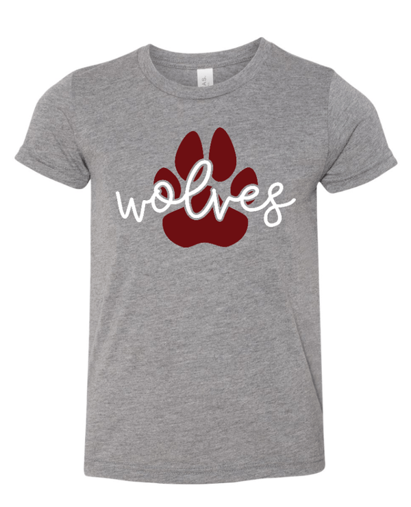 Custom Apparel - Screen Printing - Okemos Wolves Community - Youth Triblend T-Shirt (Wolves Script & Paw Print design) - Okemos Wolves Community - 16314