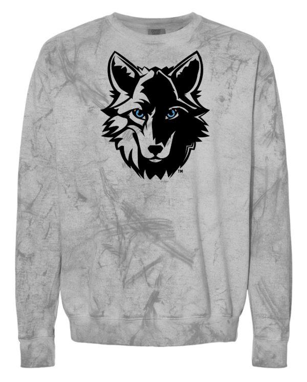 Custom Apparel - Screen Printing - Okemos Wolves - Unisex Adult Grey Colorblast Crewneck Sweatshirt - Crewneck Sweatshirt - Okemos Public Schools