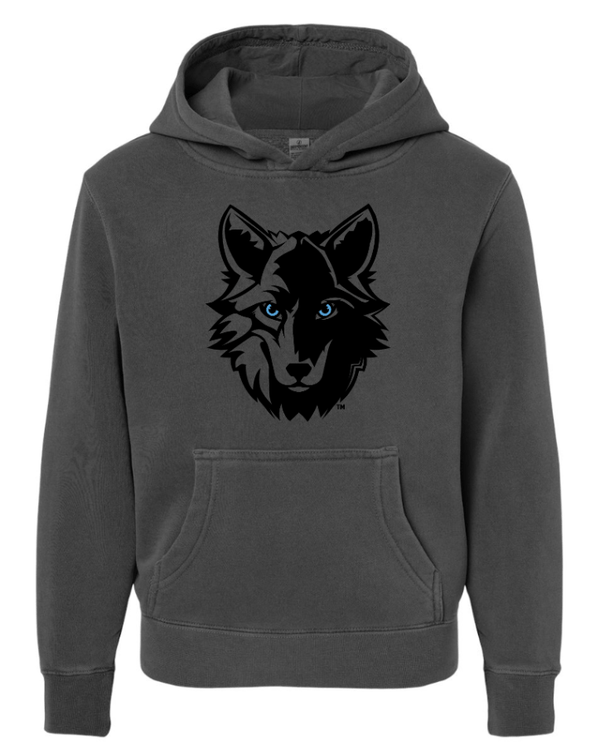 Custom Apparel - Screen Printing - Okemos Wolves - Youth Grey Pigment Dyed Hoodie - Hoodie - Okemos Public Schools