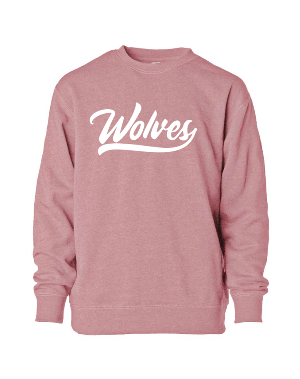 Custom Apparel - Screen Printing - Okemos Wolves - Youth Lightweight Special Blend Crewneck Sweatshirt (Wolves Script Design) - Okemos Public Schools