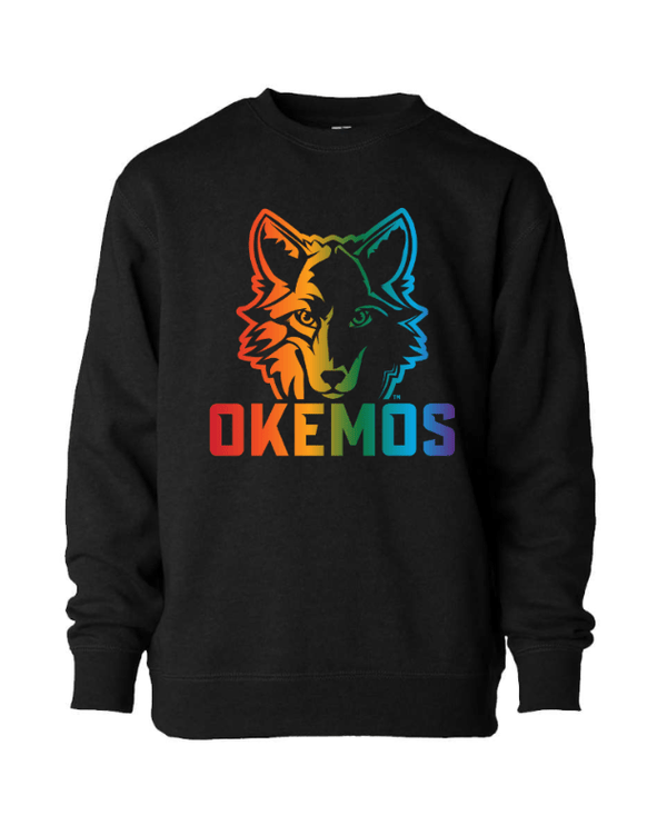 Custom Printed Apparel | Okemos Wolves - Youth Rainbow Wolf Sweatshirt (Crewneck / Hoodie) - Okemos Public Schools