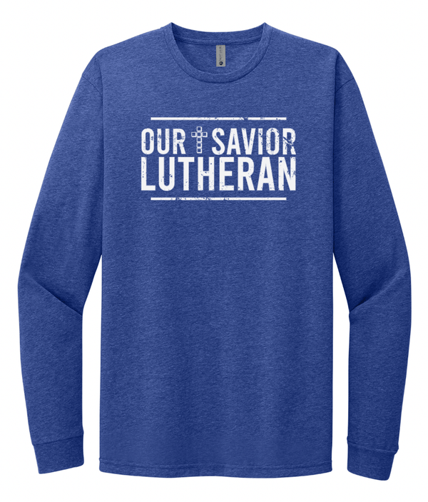 Custom Apparel - Screen Printing - Our Savior Lutheran Blue Unisex Long Sleeve T-Shirt - Long Sleeve - OSL Fulfillment Stock