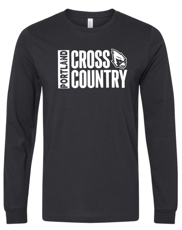 Custom Apparel - Screen Printing - Portland HS Cross Country - Adult Long Sleeve Jersey T-Shirt Cardinal Black - Portland XC Team - 16400