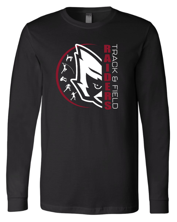 Custom Apparel - Screen Printing - Portland MS Track and Field 2025 - Unisex Long Sleeve T-Shirt (Black / Cardinal) - Portland MS Track and Field 2025 - 17337