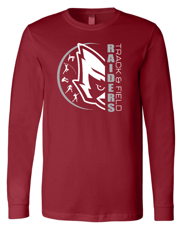 Custom Apparel - Screen Printing - Portland MS Track and Field 2025 - Unisex Long Sleeve T-Shirt (Black / Cardinal) - Portland MS Track and Field 2025 - 17337