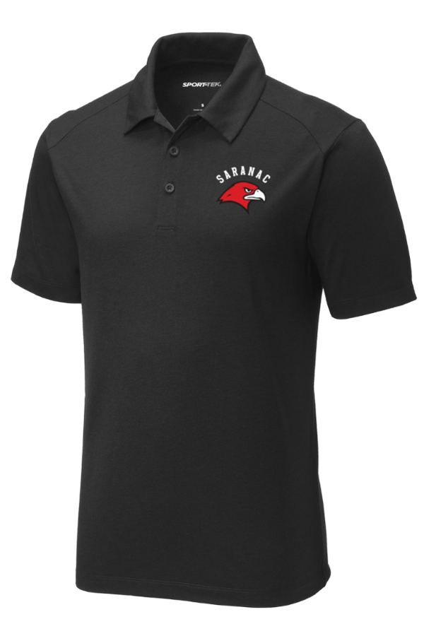 Custom Apparel - Screen Printing - Saranac Schools Staff Apparel - Men's Tri - Blend Polo Black/White - Saranac Community Schools Staff Order - 16448