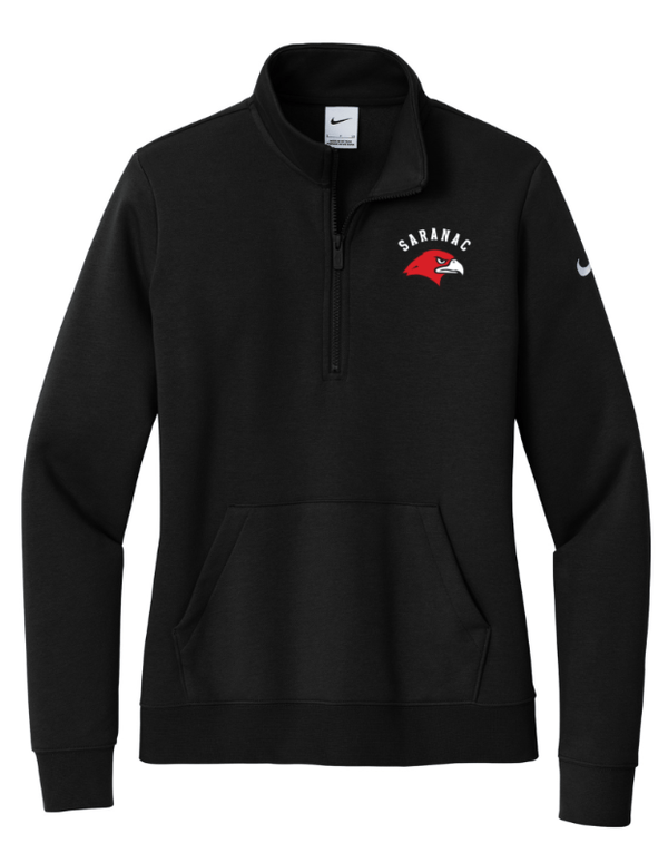 Custom Apparel - Screen Printing - Saranac Schools Staff Apparel - Women's Nike Fleece Swoosh Sleeve 1/2 Zip Black/White - Saranac Community Schools Staff Order - 16448