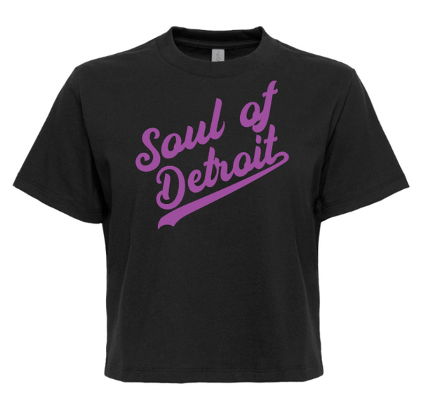 Custom Printed Apparel | Soul of Detroit 2025 | Women's Black Boxy T-Shirt "Soul Script" - Soul of Detroit 25 - 18706