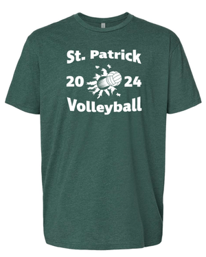 Custom Apparel - Screen Printing - St. Patrick Volleyball - Adult Unisex T-Shirt (Forest Green/ Charcoal) - St Patrick Volleyball - 16496