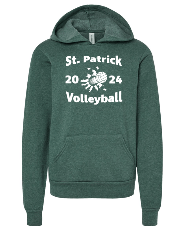 Custom Apparel - Screen Printing - St Patrick Volleyball - Youth Fleece Hoodie Forest Green - St Patrick Volleyball - 16496