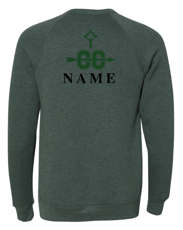 Custom Printed Apparel | St. Pat's Cross Country 2025 - Fleece Drop Shoulder Crewneck Sweatshirt *Grey / Forest Green* (Personalization Optional) - St. Pats XC 2025 - 18207