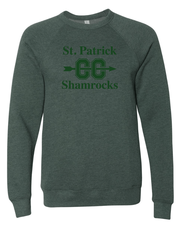 Custom Printed Apparel | St. Pat's Cross Country 2025 - Fleece Drop Shoulder Crewneck Sweatshirt *Grey / Forest Green* (Personalization Optional) - St. Pats XC 2025 - 18207