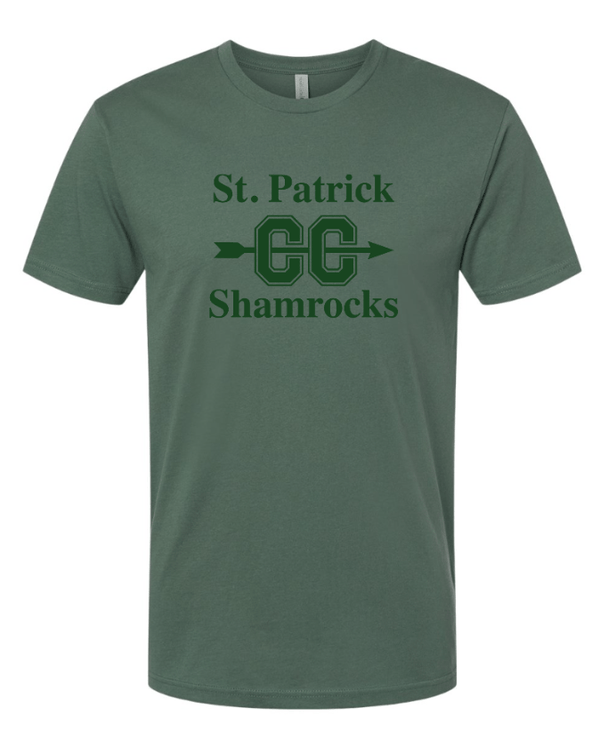 Custom Printed Apparel | St Pat's Cross Country 2025 - Unisex Cotton T-Shirt *Grey / Pine* (Personalization Optional) - St. Pats XC 2025 - 18207