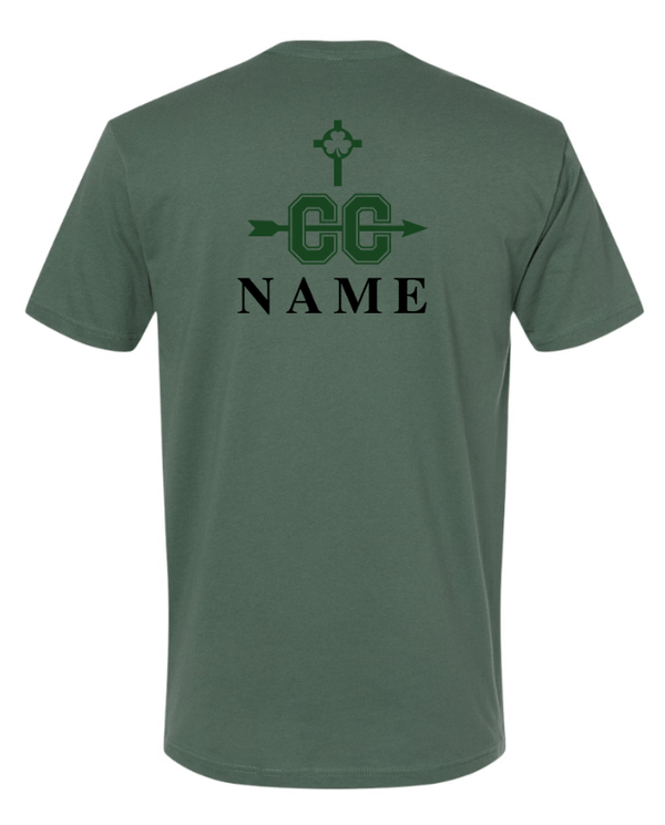 Custom Printed Apparel | St Pat's Cross Country 2025 - Unisex Cotton T-Shirt *Grey / Pine* (Personalization Optional) - St. Pats XC 2025 - 18207