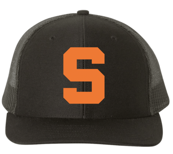 Custom Printed Apparel | Stockbridge Apparel | Adult Snapback Trucker Cap "Orange Block S" (On Demand) - Stockbridge Stock Items