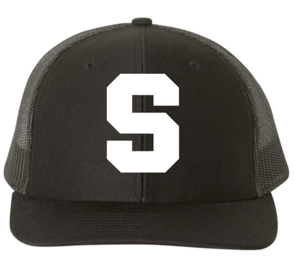Custom Printed Apparel | Stockbridge Apparel | Adult Snapback Trucker Cap "White Block S" (On Demand) - Stockbridge Stock Items
