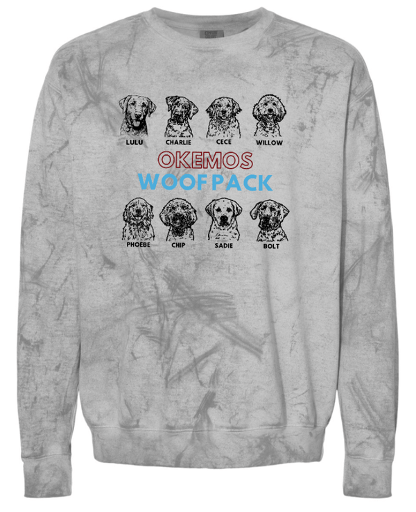 Custom Printed Apparel | Woof Pack 2025 - Woof Pack Dogs Grey Adult Crewneck Sweatshirt - Woof Pack 2025 - 18247