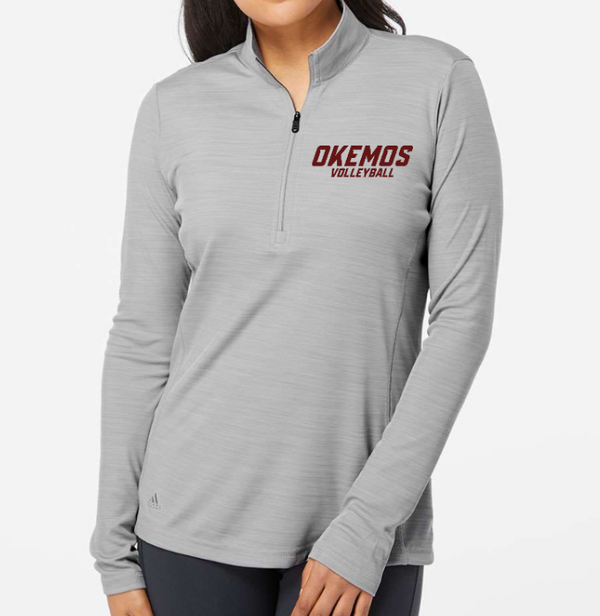 Okemos Volleyball - Adidas Grey Women's Quarter Zip w/Maroon Embroidery