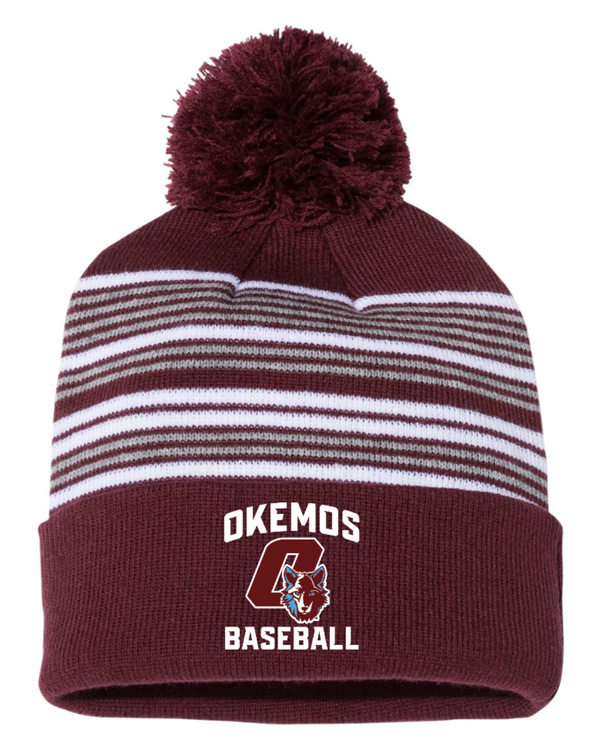 Okemos Baseball- Sportsman - 12" Striped Pom-Pom Knit Beanie