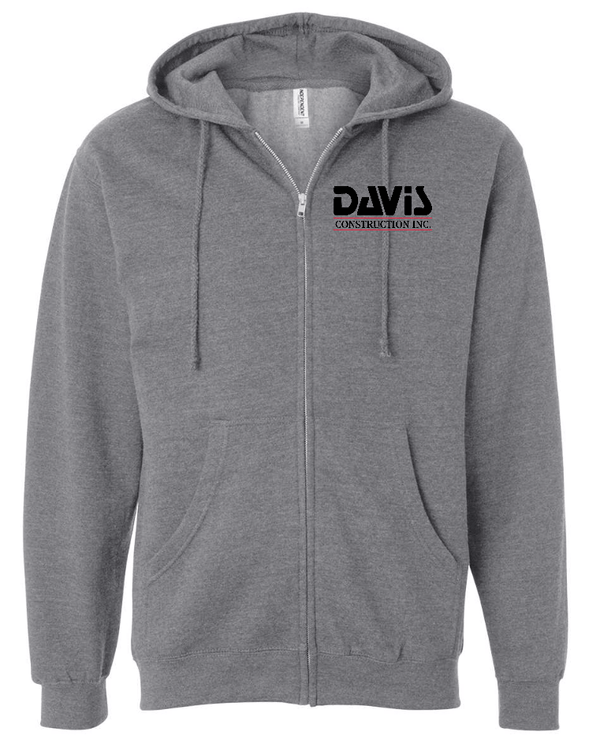 Custom Apparel - Screen Printing - Davis Construction - Hooded Zippered Sweatshirt - Davis Construction