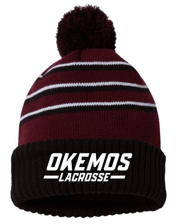 Custom Apparel - Screen Printing - OHS Lacrosse - Embroidered Stripe Pom Cuffed Beanie - OHS Lacrosse
