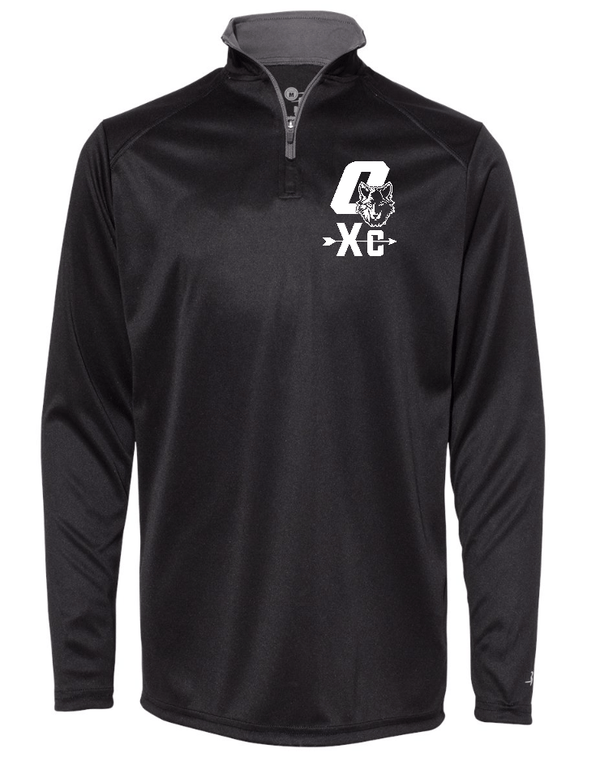 Custom Apparel - Screen Printing - Okemos Cross Country - Youth Black Quarter Zip w/White Print - Okemos Cross Country