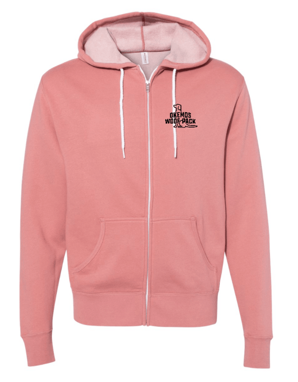 Custom Apparel - Screen Printing - Okemos Woof Pack - Unisex Lightweight Full Zip Hoodie - Pink - Okemos Woof Pack